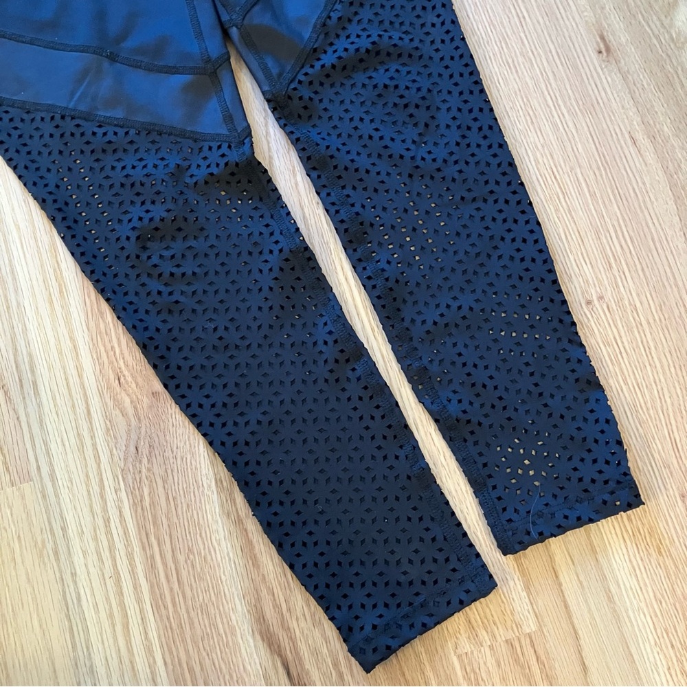 Beyond Yoga Black Leggings with Laser Cut Mesh Detail - Picture 4 of 7